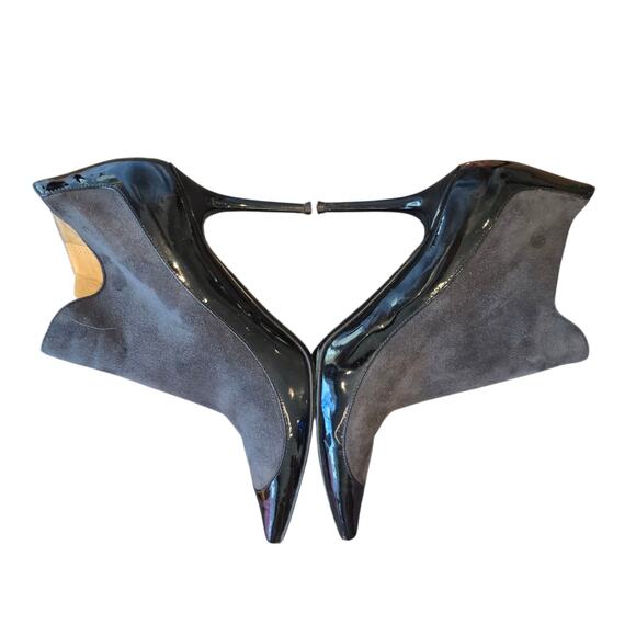 Jimmy Choo Grey Black Patent Brady Low Heel Ankle Booties Size 39 8 8.5 - Picture 2 of 8